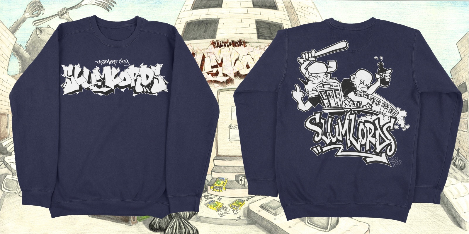 画像1: ■予約商品■ SLUMLORDS / Graffiti Kentax Navy (crewneck sweat) A389  