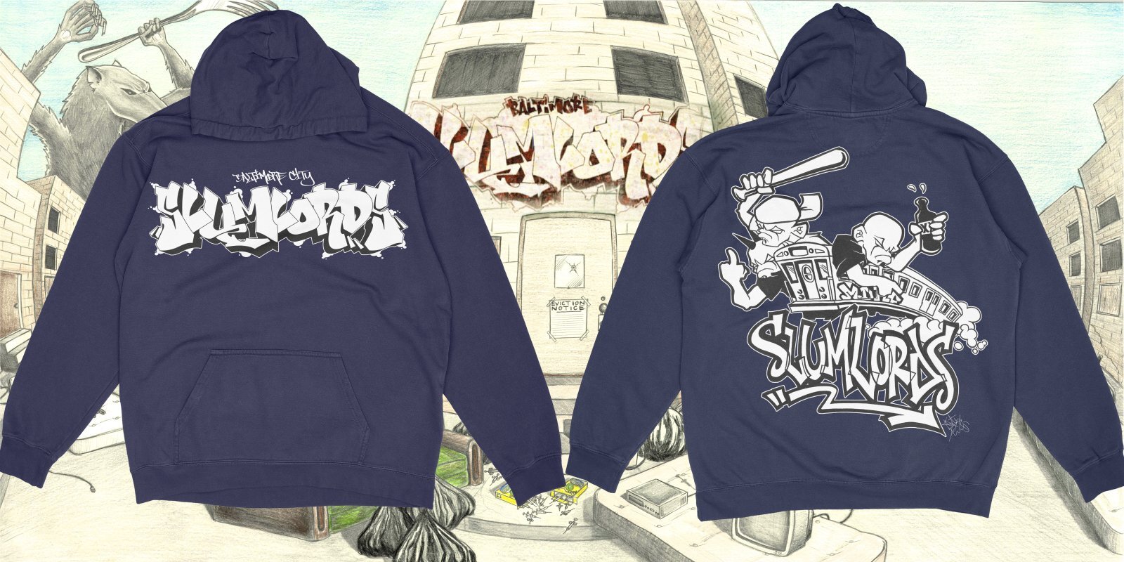 画像1: SLUMLORDS / Graffiti Kentax Navy (hoodie) A389