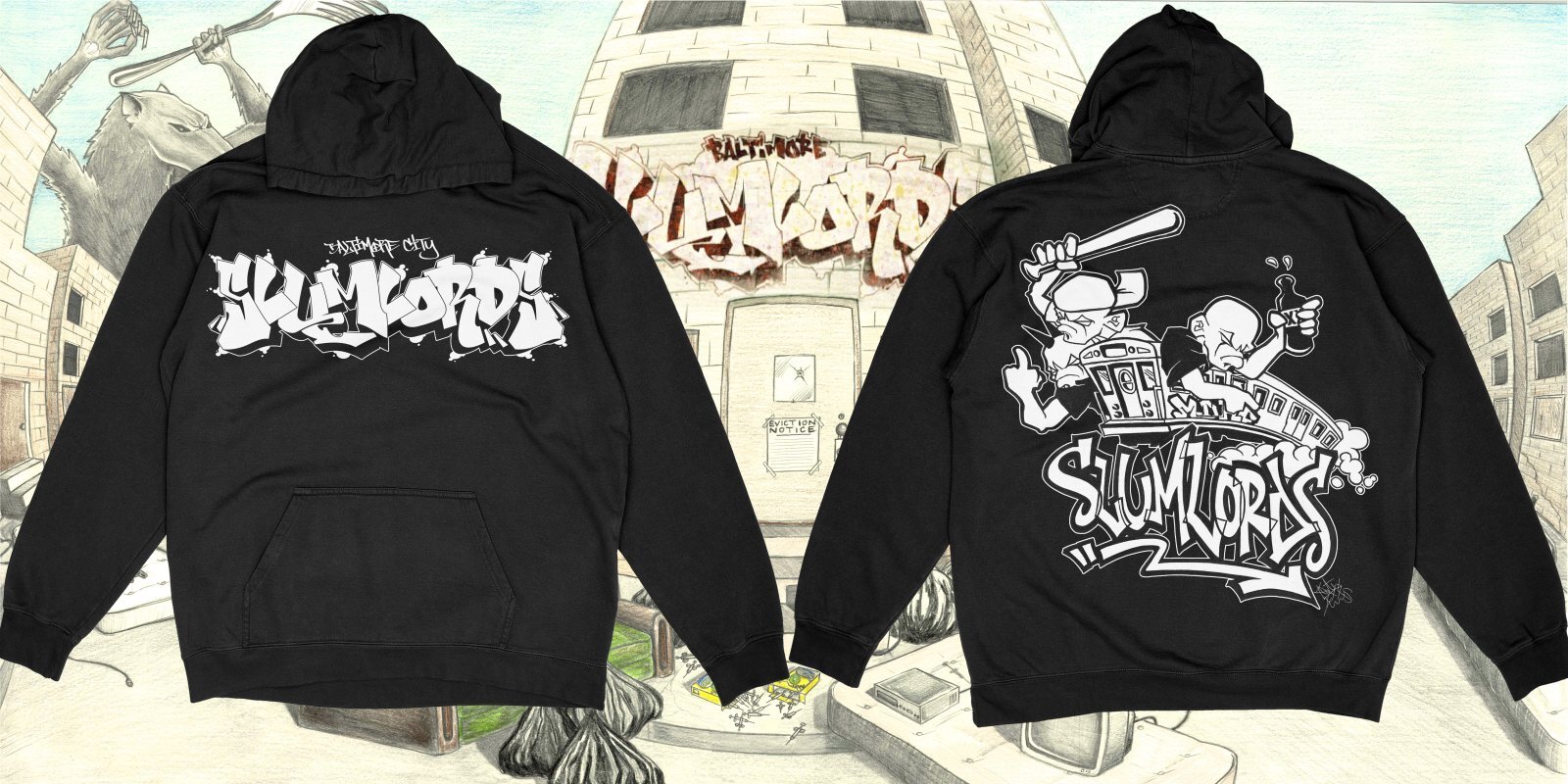 画像1: ■予約商品■ SLUMLORDS / Graffiti Kentax Black (hoodie) A389